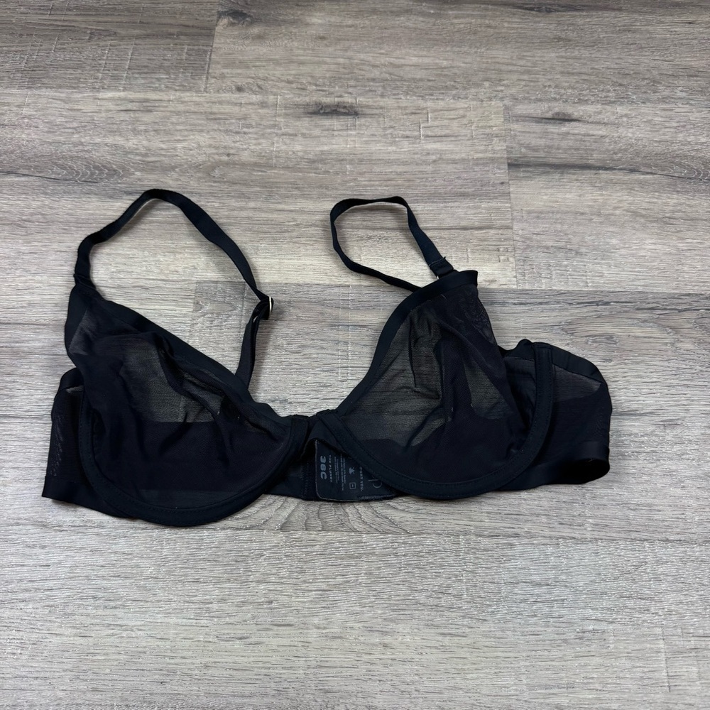 CUUP The Plunge Black Mesh Sheer Bra Size 36C Underwire Sexy Feminine